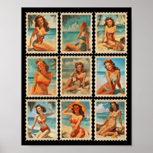 Mens Vintage Beach nup Girl Retro Bikini Summer Poster