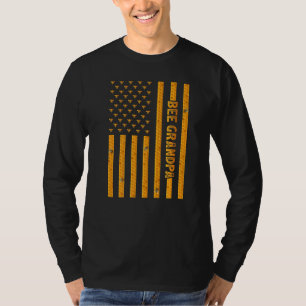 Mens  Vintage Bee American Flag Bee Grandpa Father T-Shirt