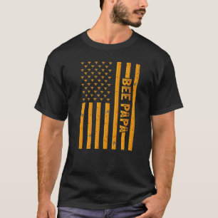 Mens Vintage Bee American Flag Bee Papa Father's T-Shirt