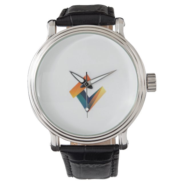  Men's Vintage Black Leather Strap Watch (Front)