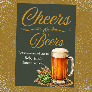 Men's Vintage Cheers and Beers 40th Birthday Invitation