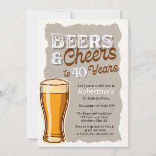 Men's Vintage Cheers & Beers Glass 40th Birthday Invitation