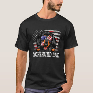 Mens Vintage Dachshund Dad American Flag Father's  T-Shirt