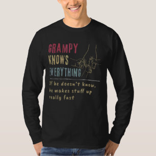 Mens Vintage Grampy Knows Everything  Hand Holding T-Shirt