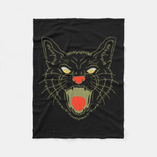 Mens Vintage Halloween Scary Black Cat Horror Fleece Blanket
