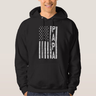 Mens Vintage Merica American Flag Papa For Father Hoodie