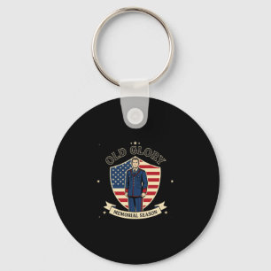 Mens vintage patriotic memorial season design key ring