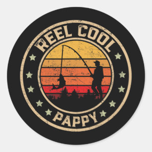 Mens Vintage Reel Cool Pappy Fish Fishing Funny Fa Classic Round Sticker
