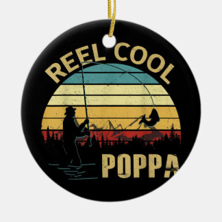 Mens Vintage Reel Cool Poppa Fish Fishing Fathers Ceramic Tree Decoration