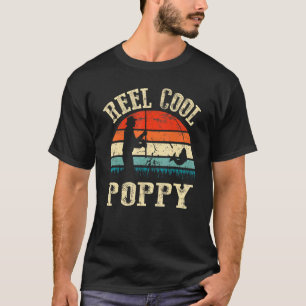 Mens Vintage Reel Cool Poppy Fish Fishing Fathers T-Shirt