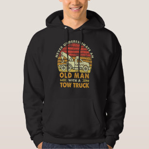 Mens Vintage Retro Oldman With Tow Truck Tow Opera Hoodie
