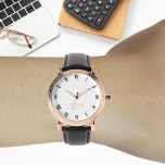 Mens Vintage Rose Gold Initial Black Leather Strap<br><div class="desc">Create your own custom, personalised, elegant stylish cool unique classy faux gold, black and white hours, monogrammed, mens rose gold retro vintage look style black leather strap watch. Simply type in your name / monogram / initials, to customise. Makes a great gift, for birthday, graduation, fathers day, christmas, holidays, wedding,...</div>