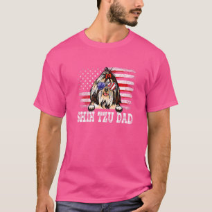 Mens Vintage Shih Tzu Dad American Flag Father's D T-Shirt