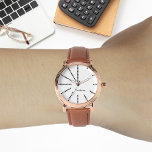 Mens Vintage Stylish Rose Gold Brown Leather Strap Watch<br><div class="desc">Create your own custom, personalised, elegant stylish cool unique classy modern black and white design triangles hours, monogrammed, mens rose gold retro vintage look style brown leather strap watch. Simply type in your name / monogram / initials, to customise. Makes a great gift, for birthday, graduation, fathers day, christmas, holidays,...</div>