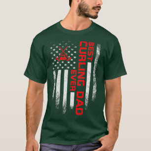 Mens Vintage USA American Flag Best Curling Dad T-Shirt