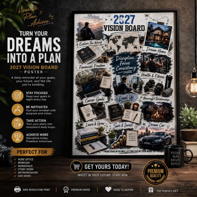 Men's Vision Board Poster – Life Goals Wall Art (Creator Uploaded)