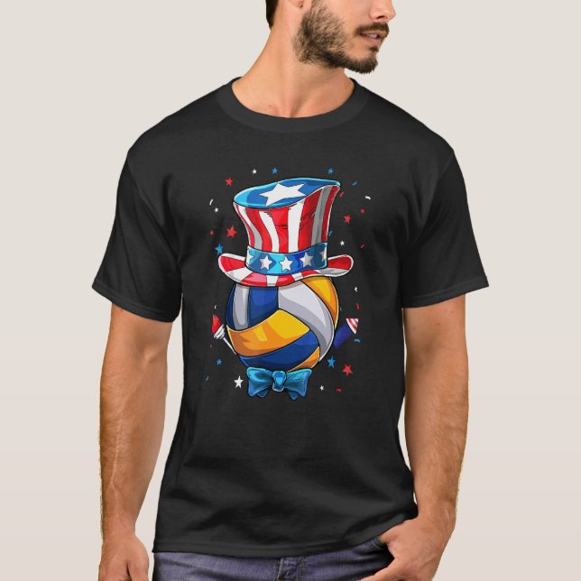 Mens Volleyball American Flag 4th Of July Volleyba T-Shirt (Front)
