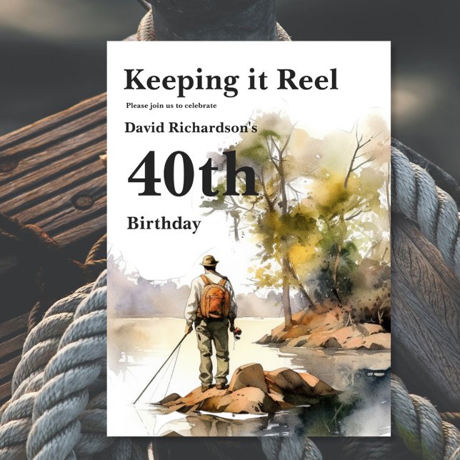 Men's Watercolor Fishing Birthday Party Invitation (Creator Uploaded)