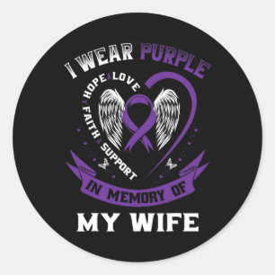 Mens Wear Purple In Memory Of My Wife Pancreatic C Classic Round Sticker