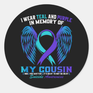 Mens Wear Teal And Purple For Cousin Suicide Classic Round Sticker