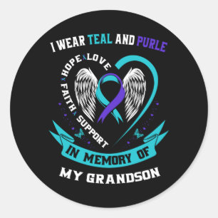 Mens Wear Teal And Purple For Grandson Suicide Classic Round Sticker