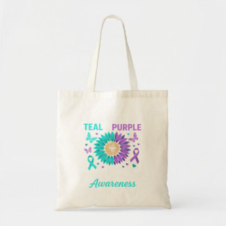 Mens Wear Teal Purple For Prevention Awareness Tote Bag