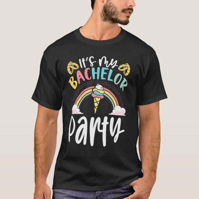 Mens Wedding Ice Cream Rainbow Groom  Bachelor Par T-Shirt (Front)