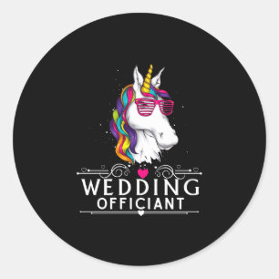 Mens wedding officiant funny unicorn wedding classic round sticker