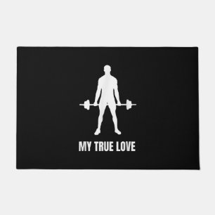 Mens Weightlifter Barbell Training Workout Outfit Doormat