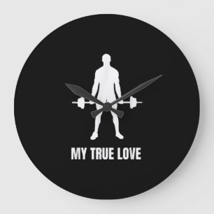 Mens Weightlifter Barbell Training Workout Outfit Large Clock
