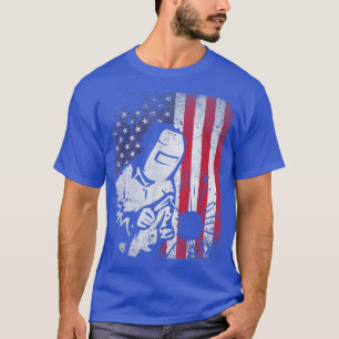 Mens Welder Distressed USA American Flag Welding P T-Shirt
