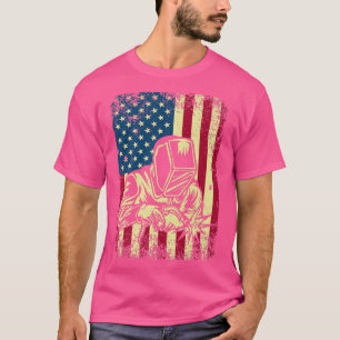 Mens Welder Distressed USA American Flag Welding P T-Shirt