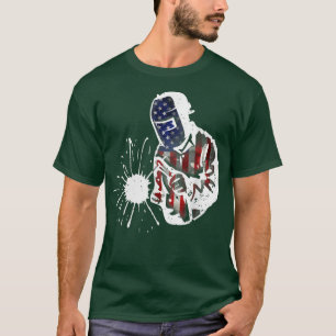 Mens Welder Distressed USA American Flag Welding P T-Shirt