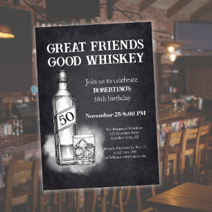 Men's Whiskey Themed Sketch Style 50th Birthday Invitation