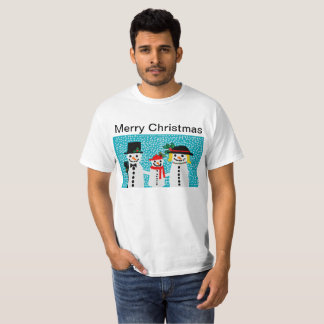 mens white christmas t shirt with snowmen