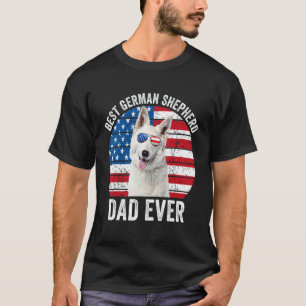 Mens White German Shepherd Dad American Flag Dog T-Shirt