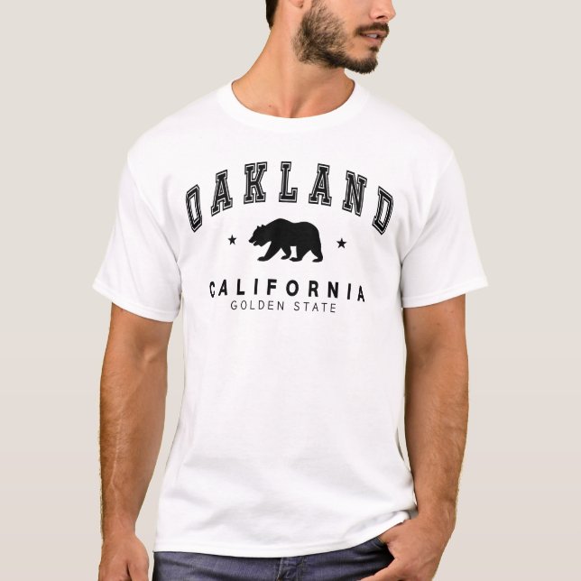 Men's White Oakland  - Grizzly Bear Design T-Shirt (Front)