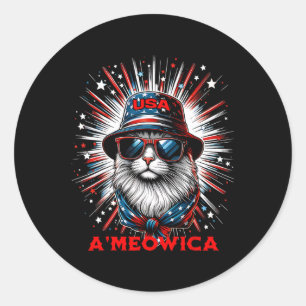 Mens Women Ameowica Funny Patriotic Cat Meowica 4t Classic Round Sticker
