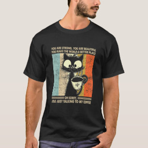 Mens Womens Black Cat Coffee Vintage Halloween T-Shirt