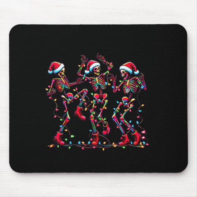 Mens Womens Christmas Skeleton Santa Dancing Light Mouse Pad (Front)