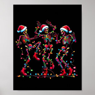 Mens Womens Christmas Skeleton Santa Dancing Light Poster