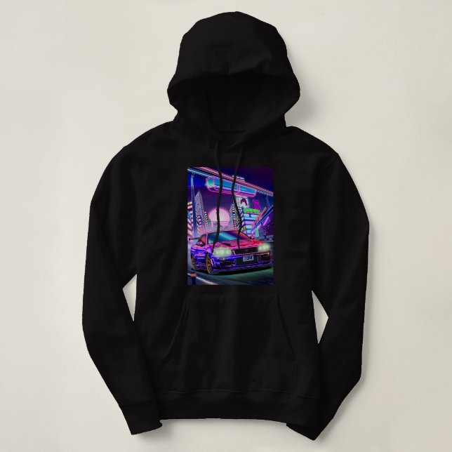 Mens Womens Nissan Skyline Gt-R R34 Vaporwave Hoodie (Design Front)
