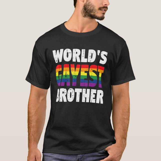 Mens World's Gayest Brother Gay Pride Rainbow Flag T-Shirt (Front)