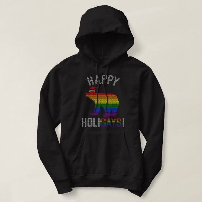 Mens Xmas Gay Bear  Gay Dad Couple Ugly Christmas  Hoodie (Design Front)