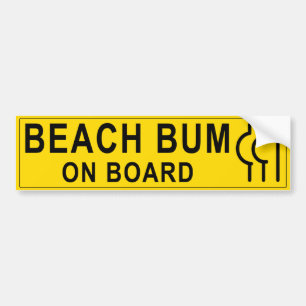 Men's Yellow Beach Bum on Board Bumper Sticker