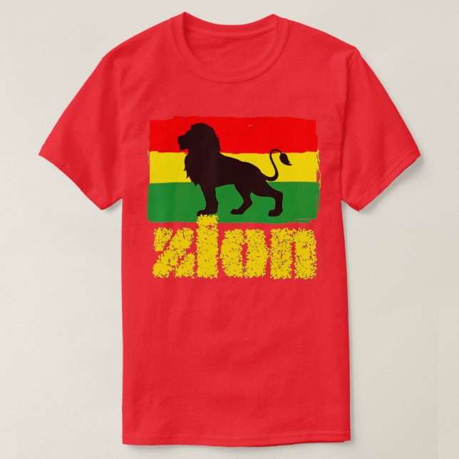 Mens Zion Lion of Judah Red Green Yellow Rasta Col T-Shirt (Design Front)