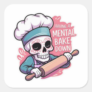 "Mental Bake Down" Skull Baker Stickers – Funny