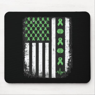 Mental health awareness american flag green ribbon mouse pad