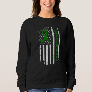 Mental Health Awareness American Flag Green Ribbon Sweatshirt