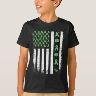Mental health awareness american flag green ribbon T-Shirt